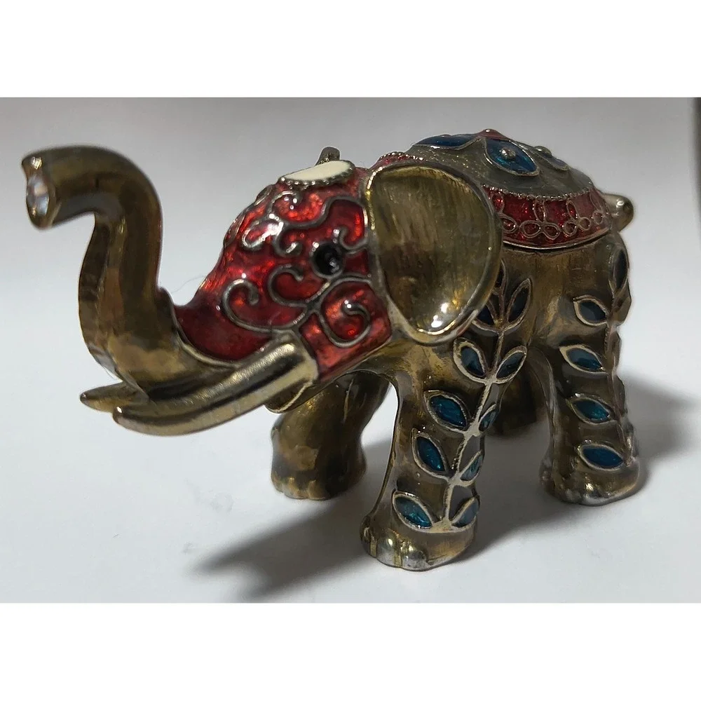 Trinket Elephant Box Magnetic Closure, Multicolor Rhinestones, 2.5